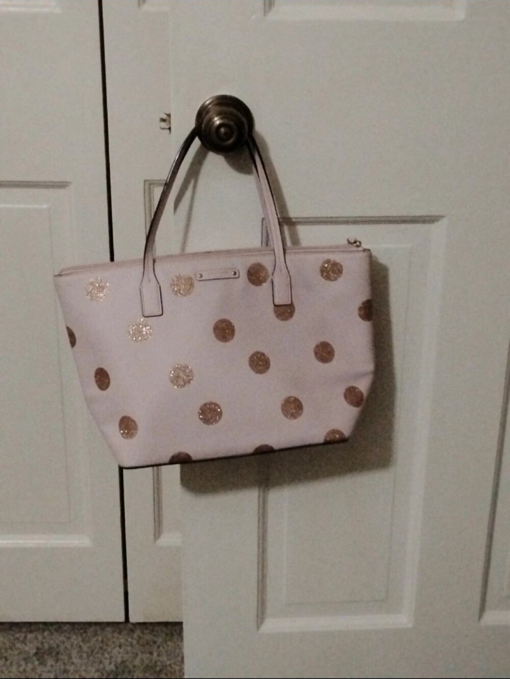 Polka Dot Tote Bag in Light Pink with Gold Accents Kate Spade Brand